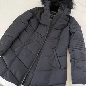 Arctic Expedition Down Black Puffer Jacket with Faux Fur Hood XXS